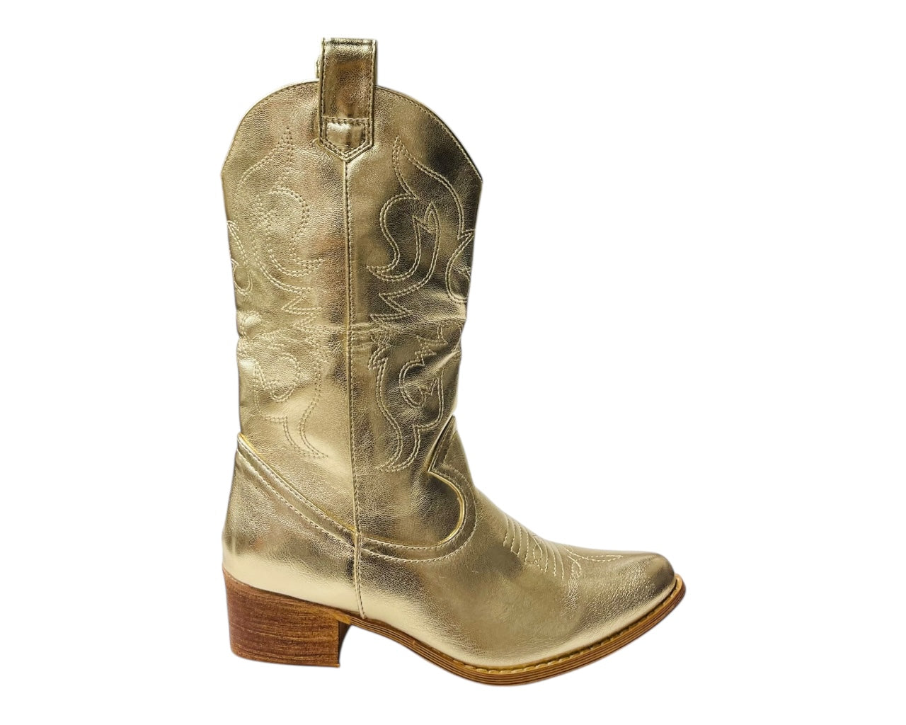 Mid Calf Embroidered Faux Patent Leather Cowboy Boots