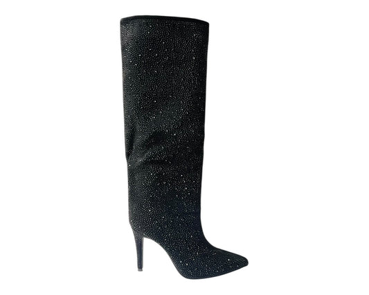 Pointed Toe All Over Diamante Stiletto Heel Knee High Boots