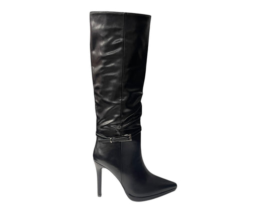Pointed Toe Faux Leather Stiletto Heel Knee High Boots