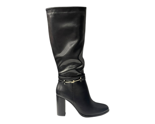 Round Toe Faux Leather Block Heel Knee High Boots