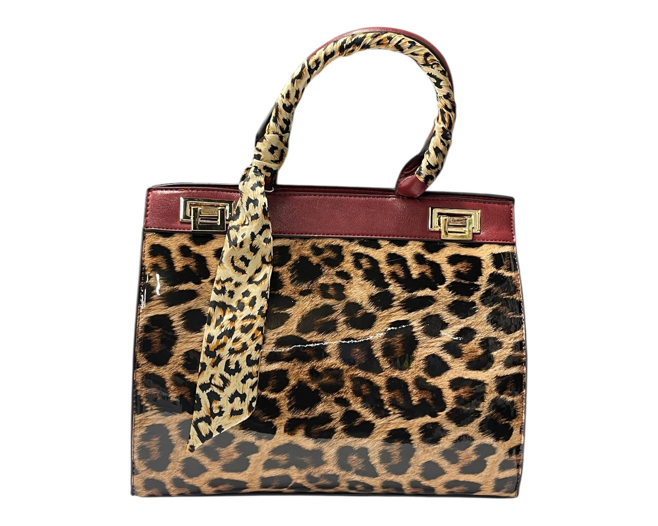 Faux Patent Leopard Print Crossbody Hand Bag