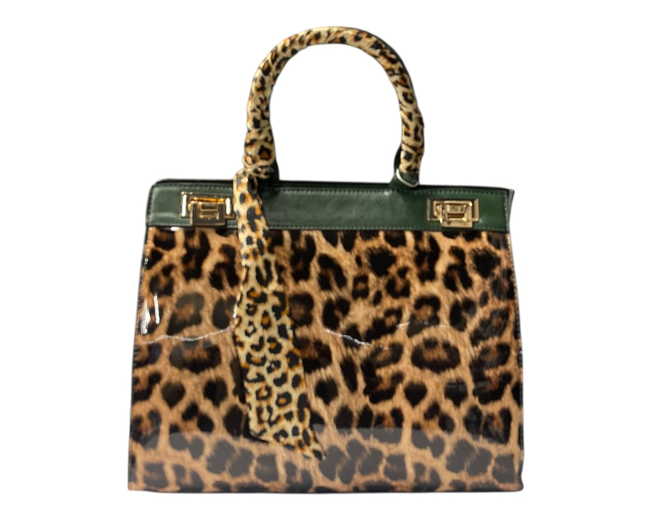 Faux Patent Leopard Print Crossbody Hand Bag