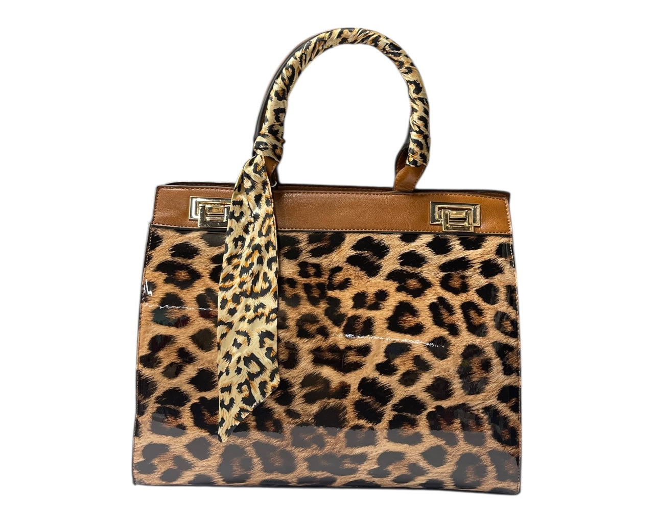 Faux Patent Leopard Print Crossbody Hand Bag