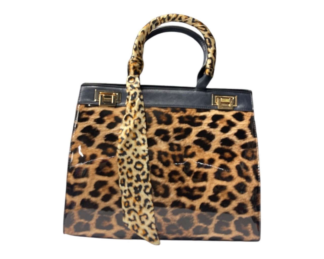 Faux Patent Leopard Print Crossbody Hand Bag