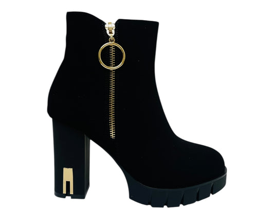 Block Heel Faux Suede Zip Ankle Boots