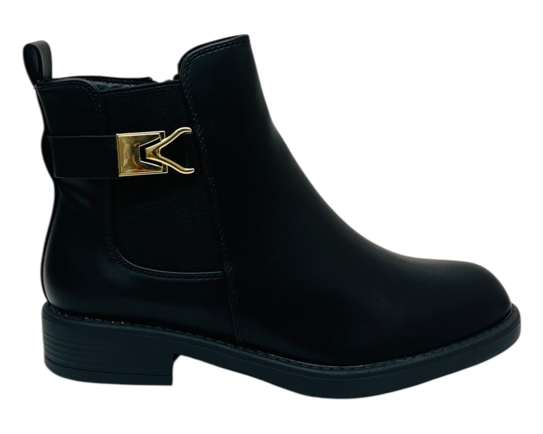 Flat Sole Elastic Panel Faux Leather Zip Ankle Boots