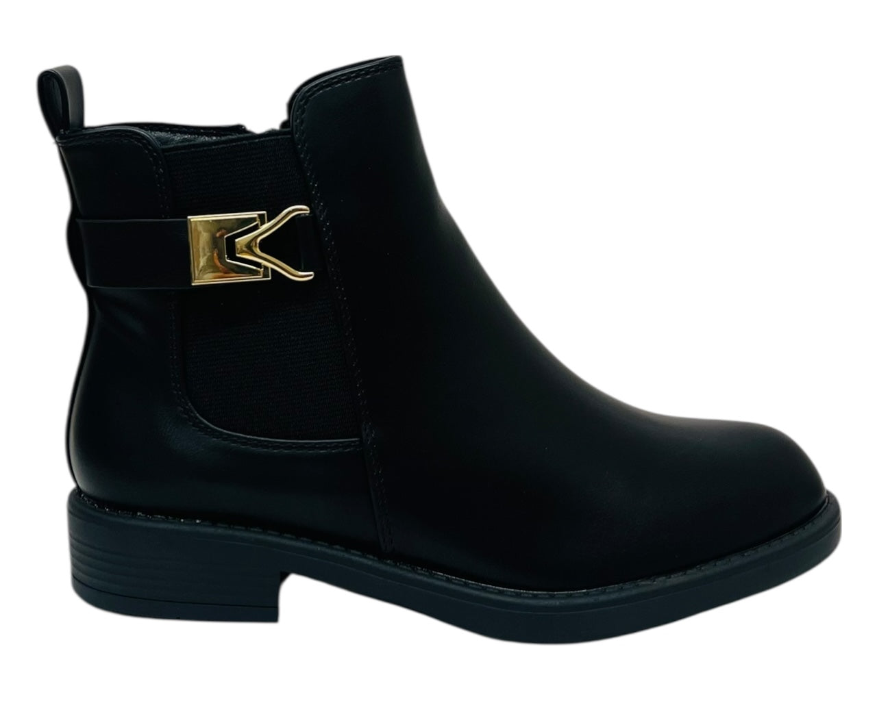 Flat Sole Elastic Panel Faux Leather Zip Ankle Boots