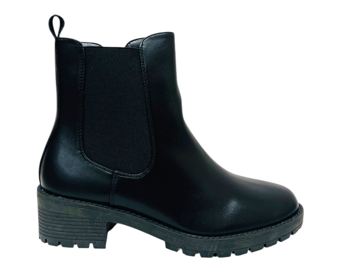 Faux Leather Elastic Panel Zip Ankle Boots