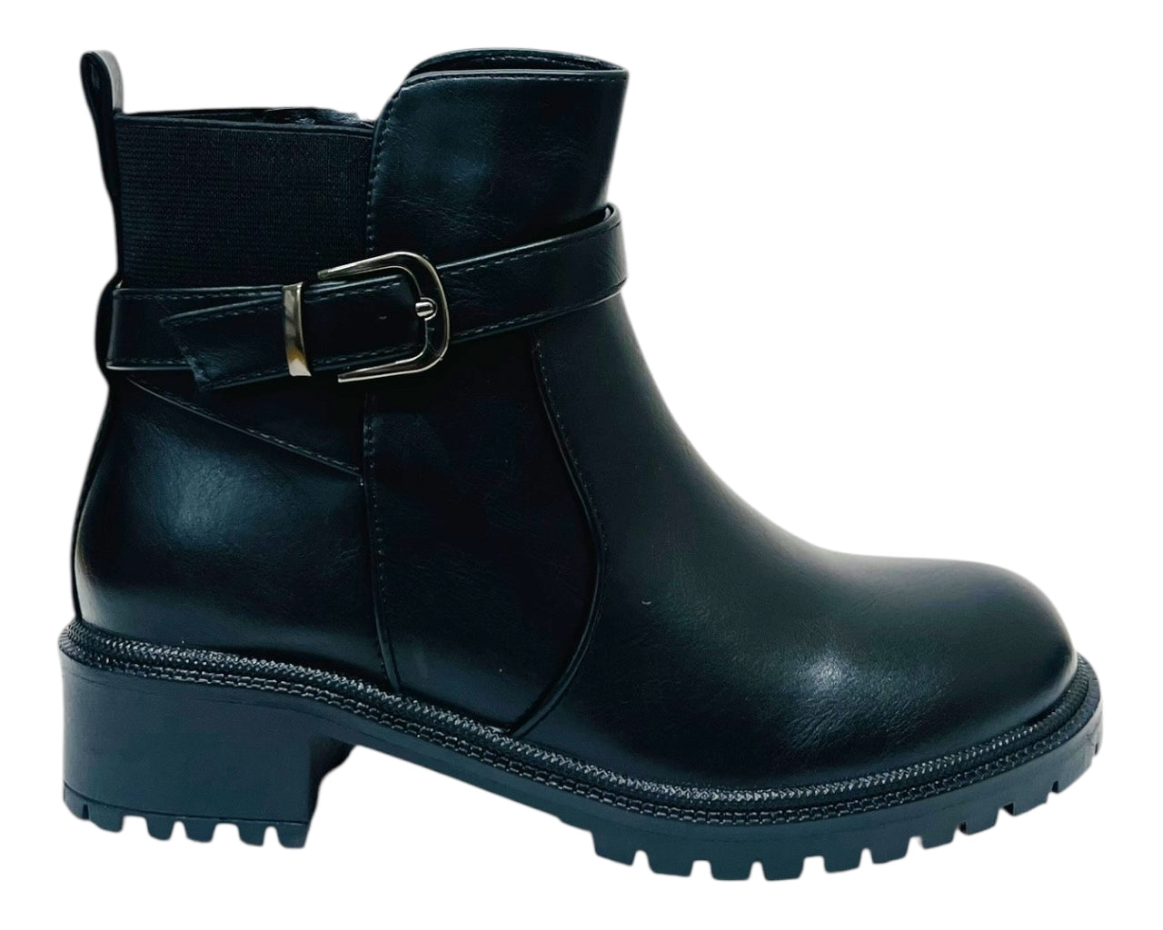 Elastic Panel Faux Leather Zip Ankle Boots