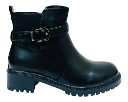 Elastic Panel Faux Leather Zip Ankle Boots