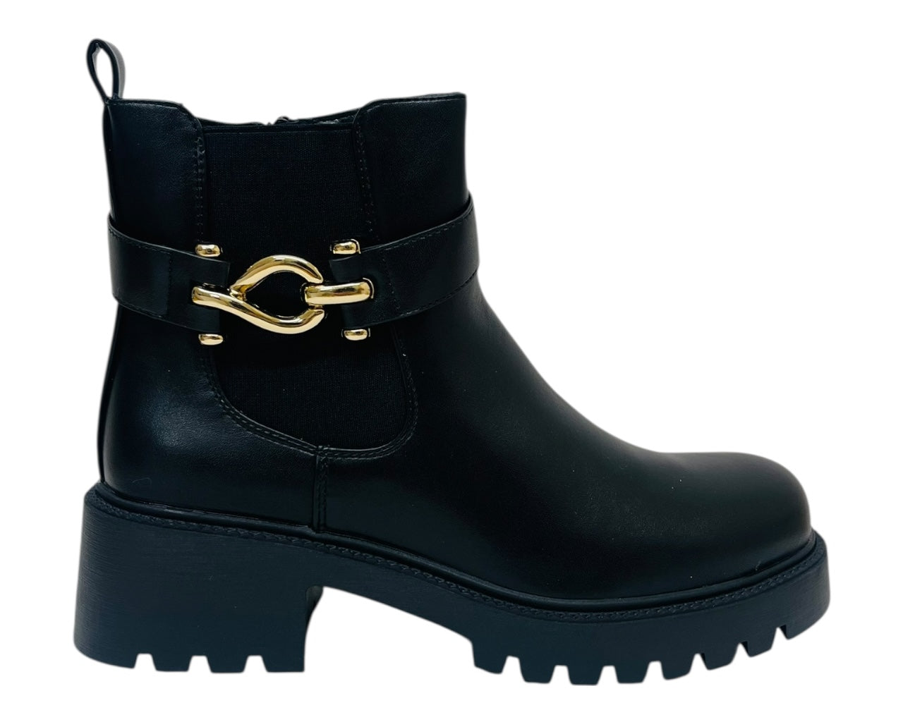 Chunky Sole Elastic Panel Faux Leather Zip Ankle Boots