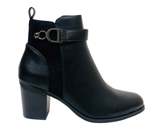 Faux Leather Block Heel Ankle Boots