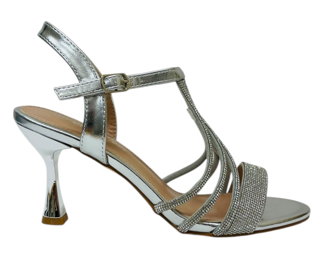 Diamante Ankle Strap Spool Heel Sandals