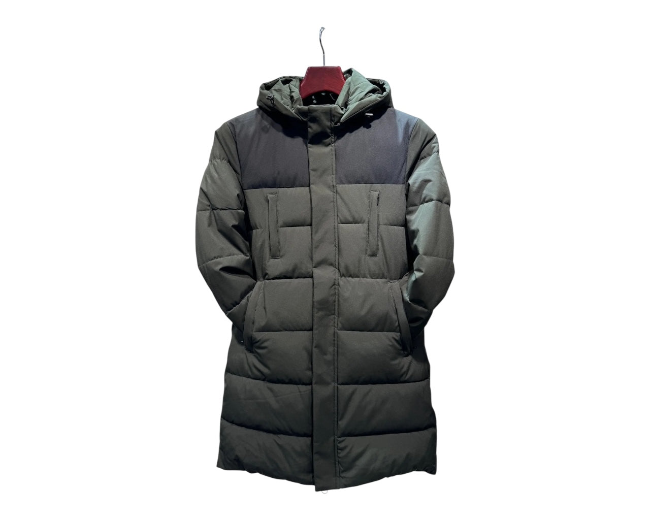 Padded Full Zip Removable Hood Long Puffer Jacket