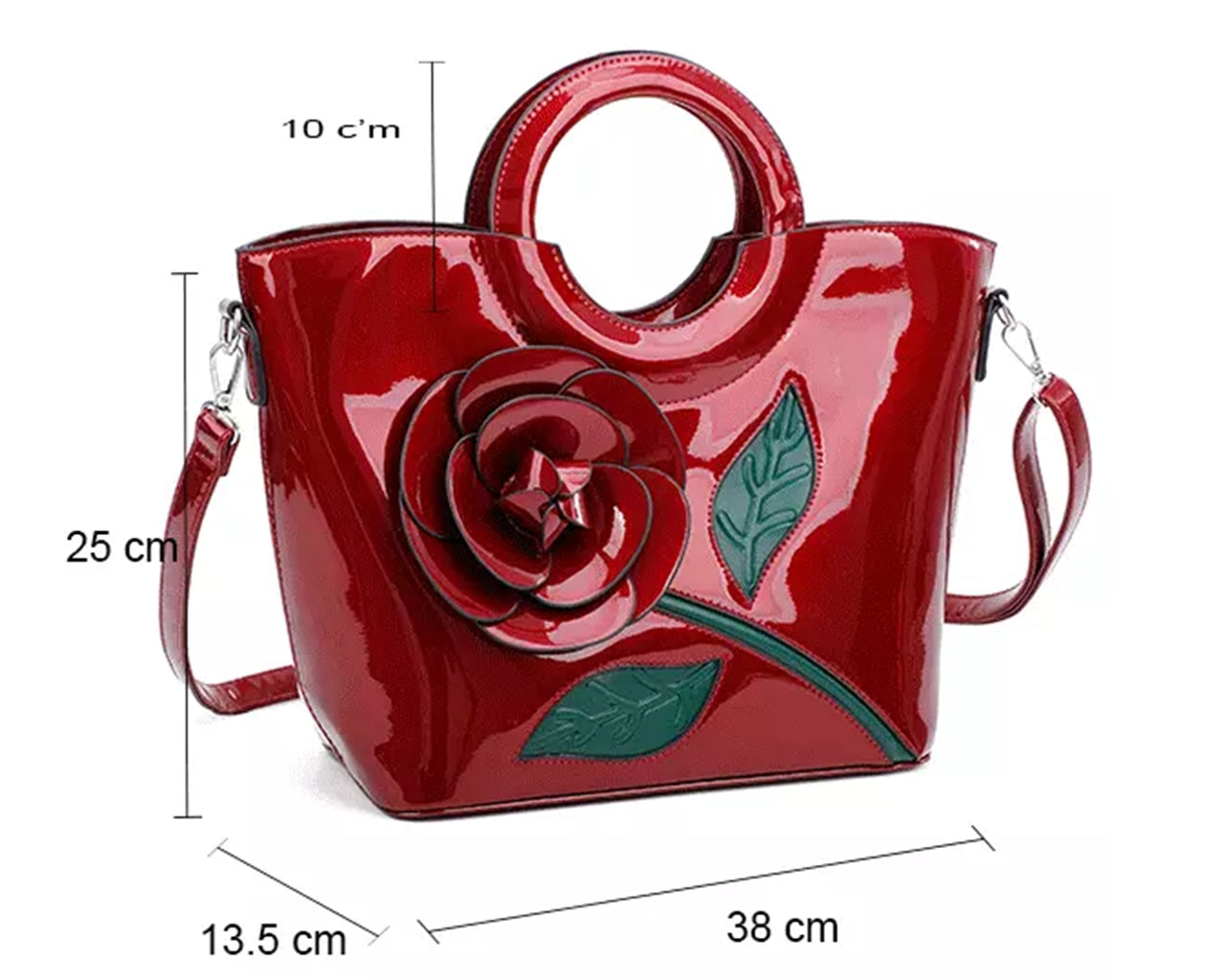 Faux Patent Floral Embellished Top Handles Large Shoulder Bag