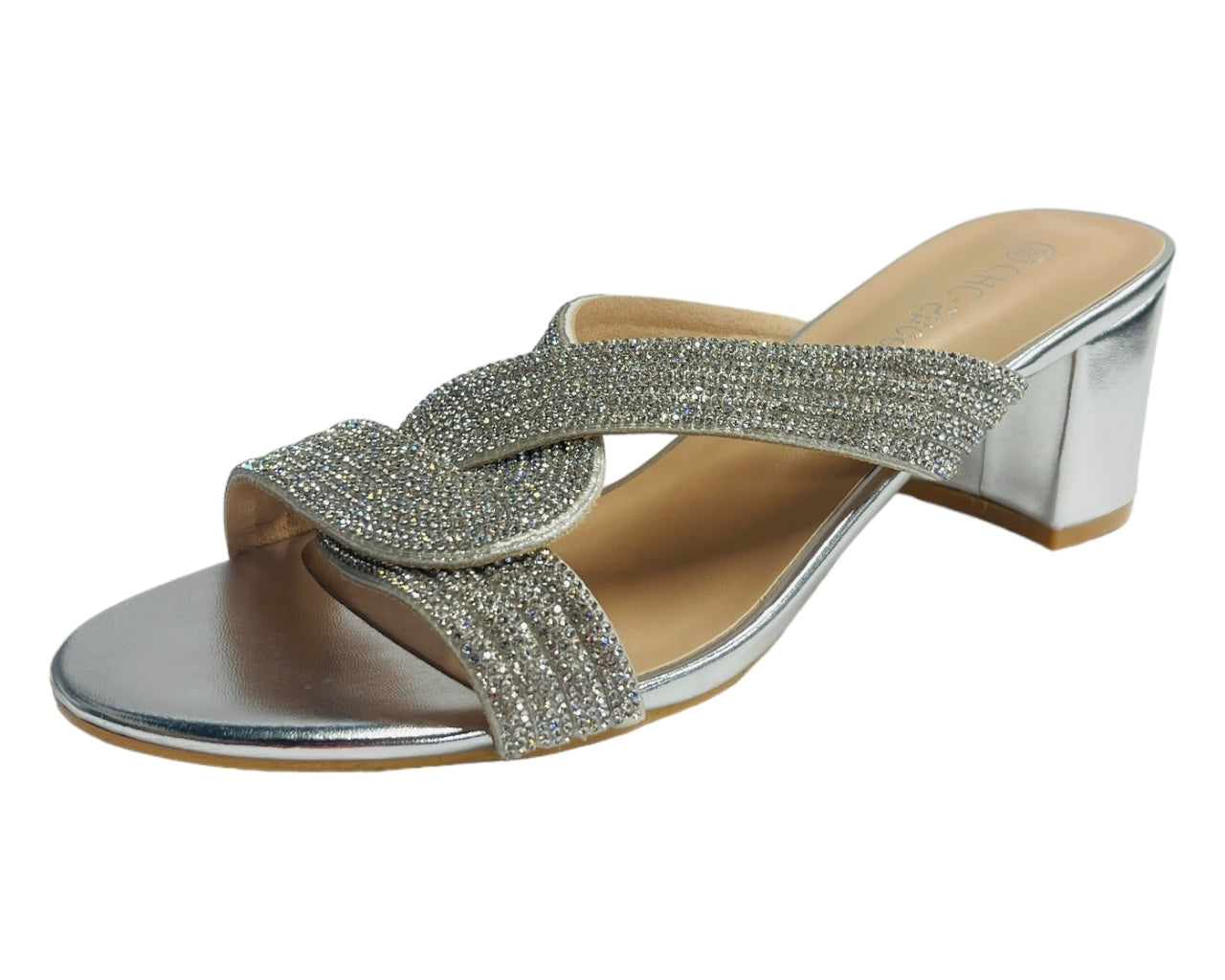 Block Heel Strap Rhinestones Sandals