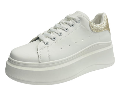 Faux Leather Chunky Sole Lace Up Trainers