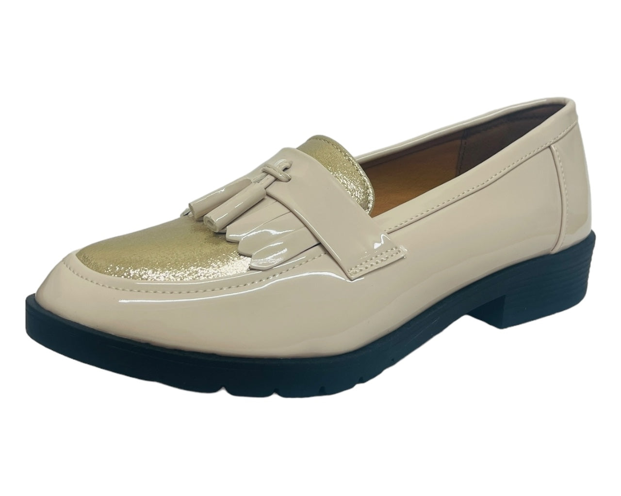 Faux Patent Leather Slip On Tassel Loafers Shoes