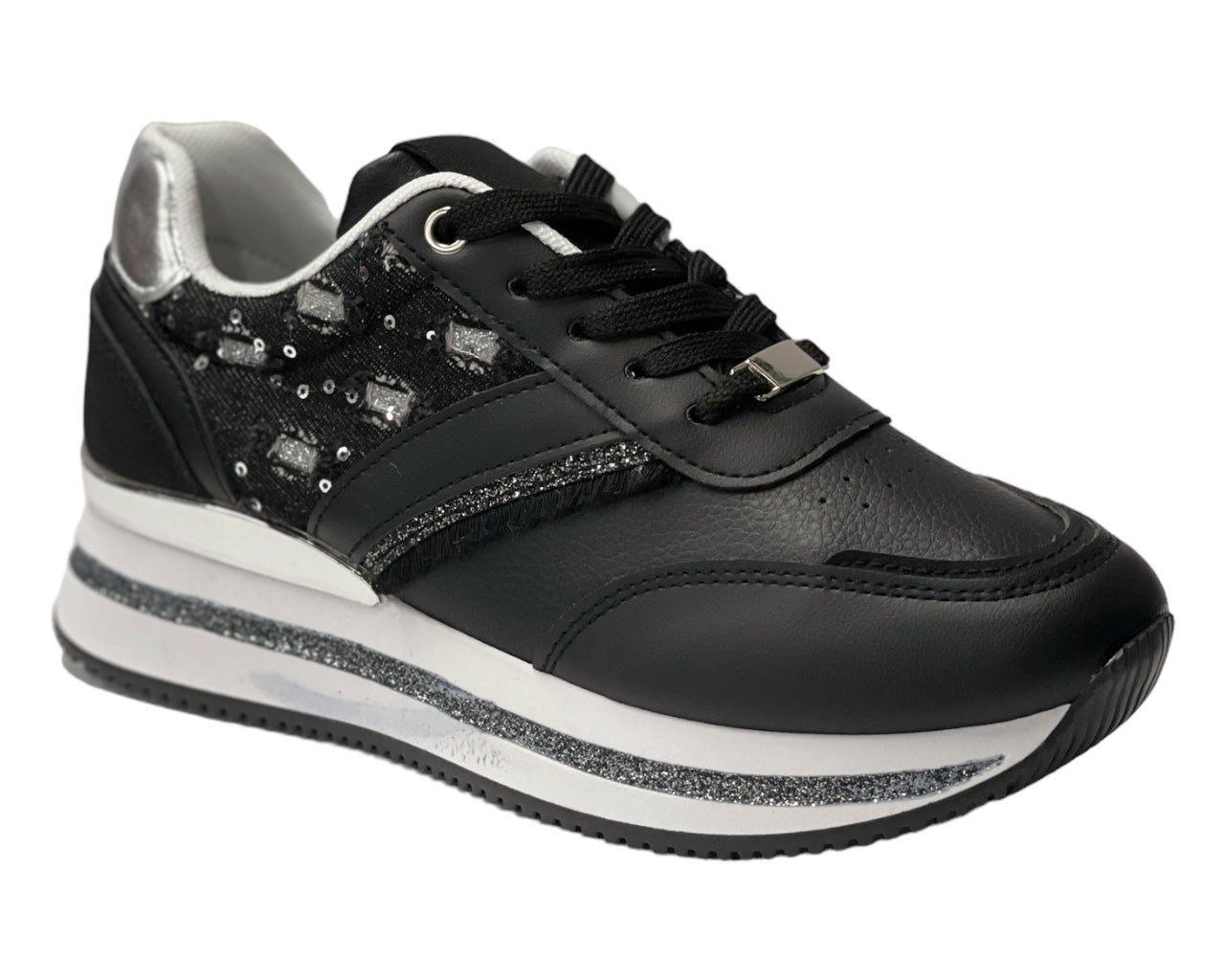 Faux Leather Chunky Sole Lace Up Trainers
