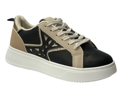 Faux Leather Laser Cut Lace Up Trainers