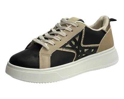Faux Leather Laser Cut Lace Up Trainers