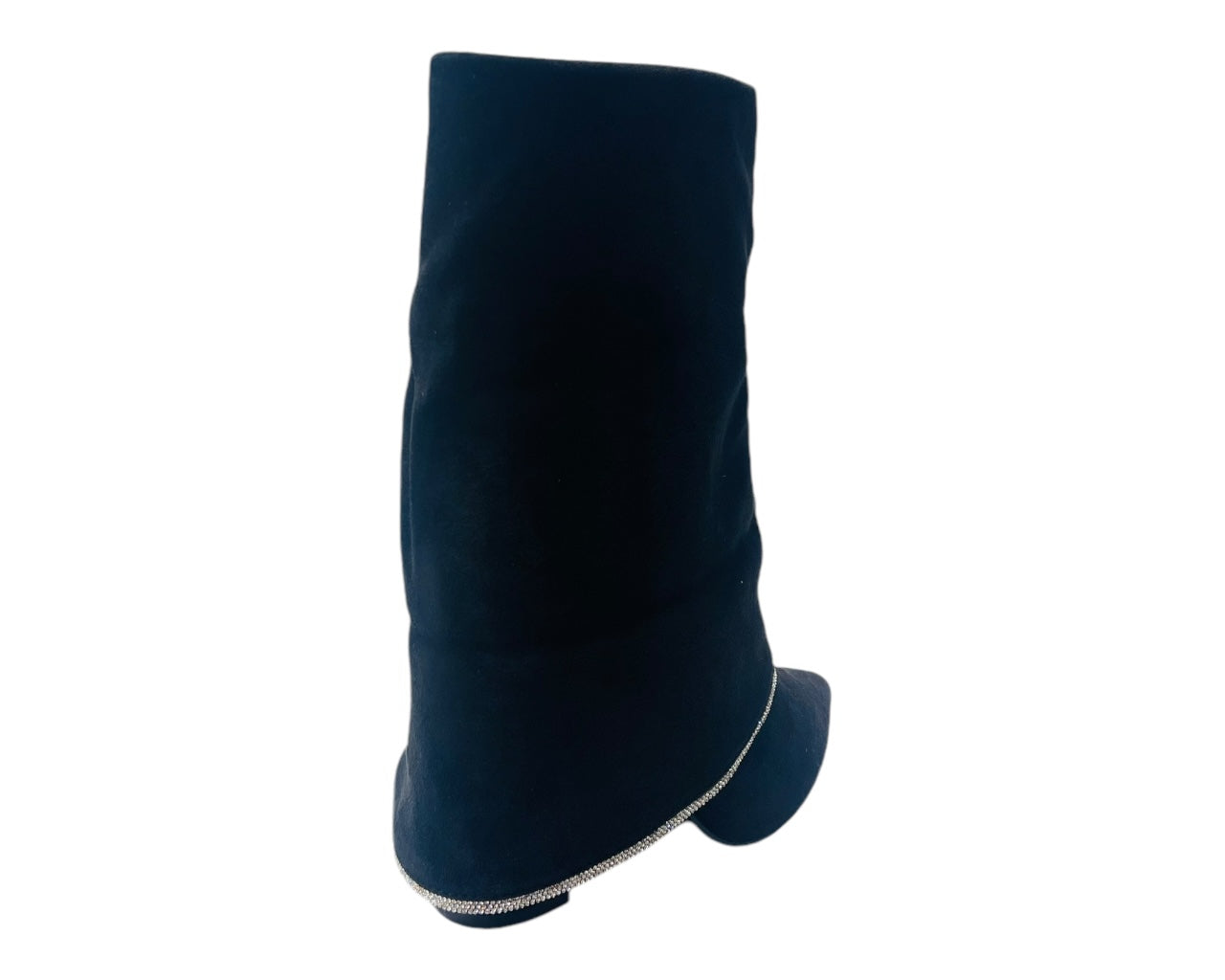 Block Heel Fold Over Rhinestone Ankle Boots