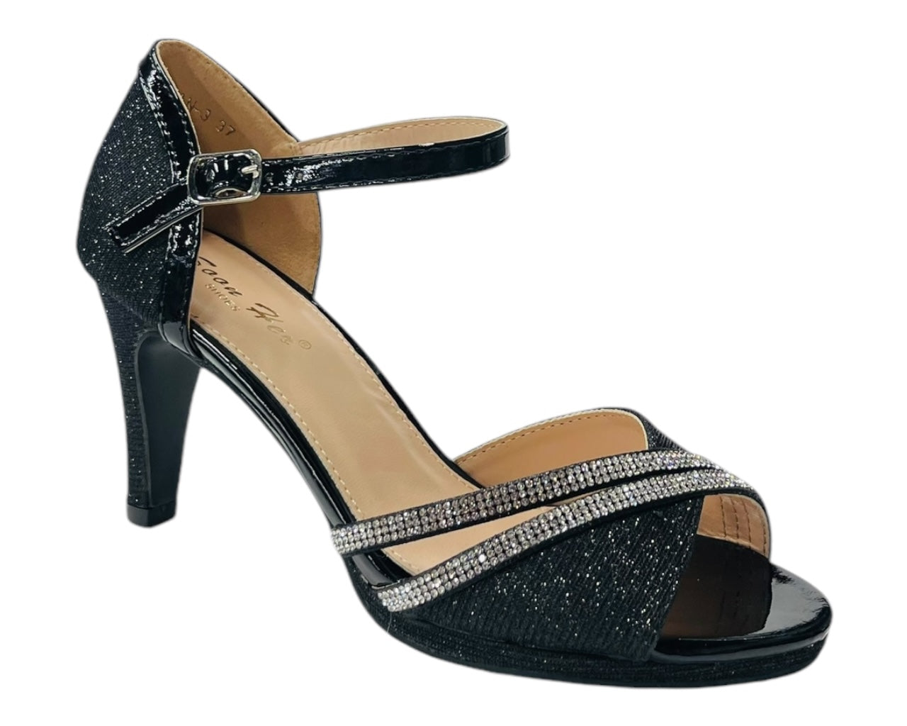 Rhinestone Glitter Ankle Strap Stiletto Heel Shoes