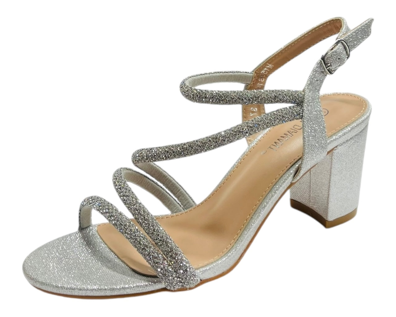Ankle Strap Rhinestone Glitter Block Heel Shoes