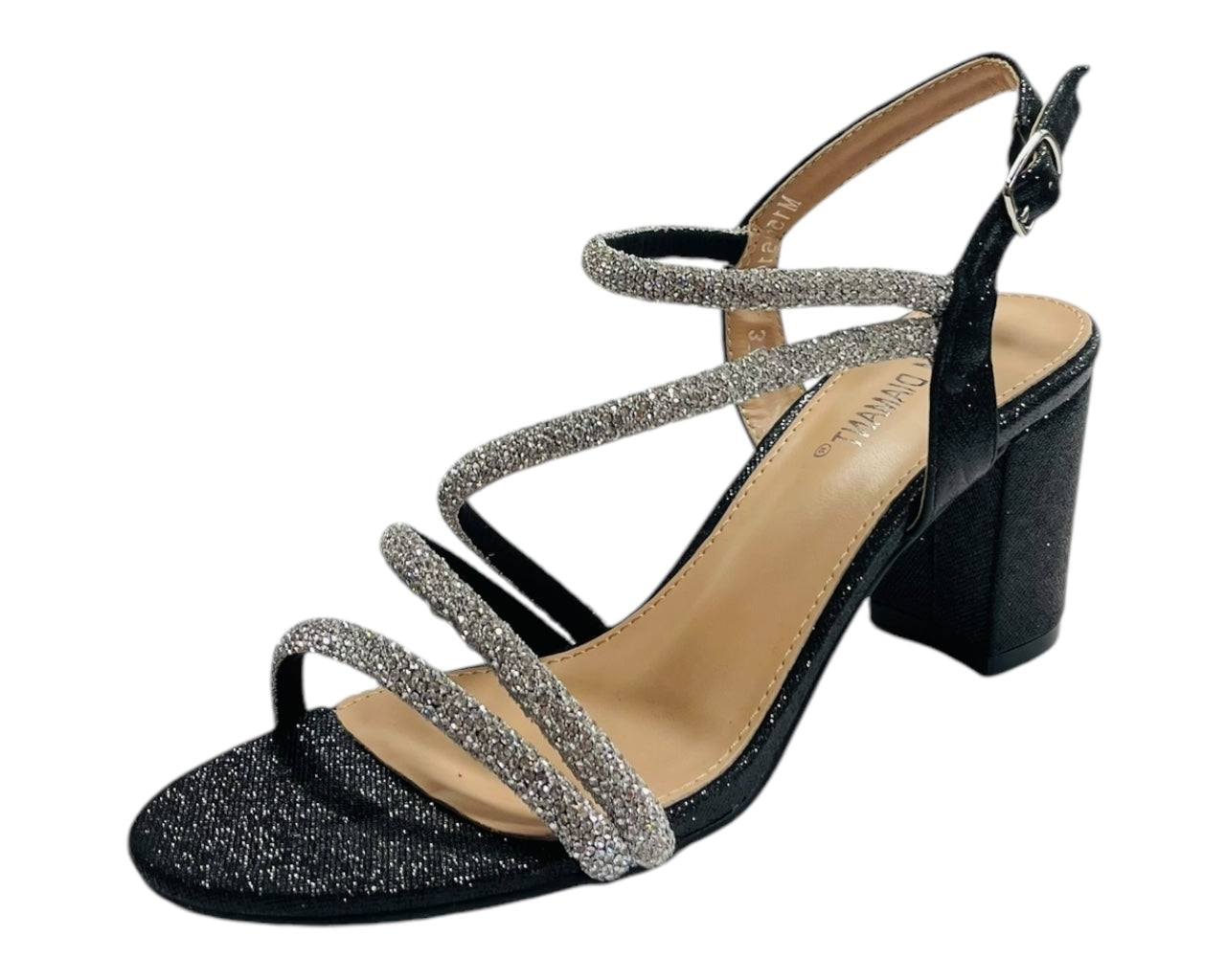 Ankle Strap Rhinestone Glitter Block Heel Shoes