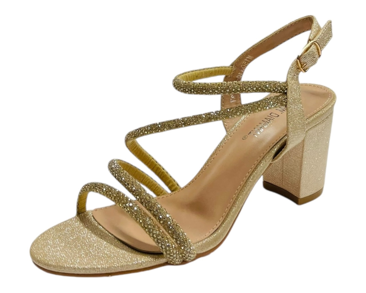 Ankle Strap Rhinestone Glitter Block Heel Shoes