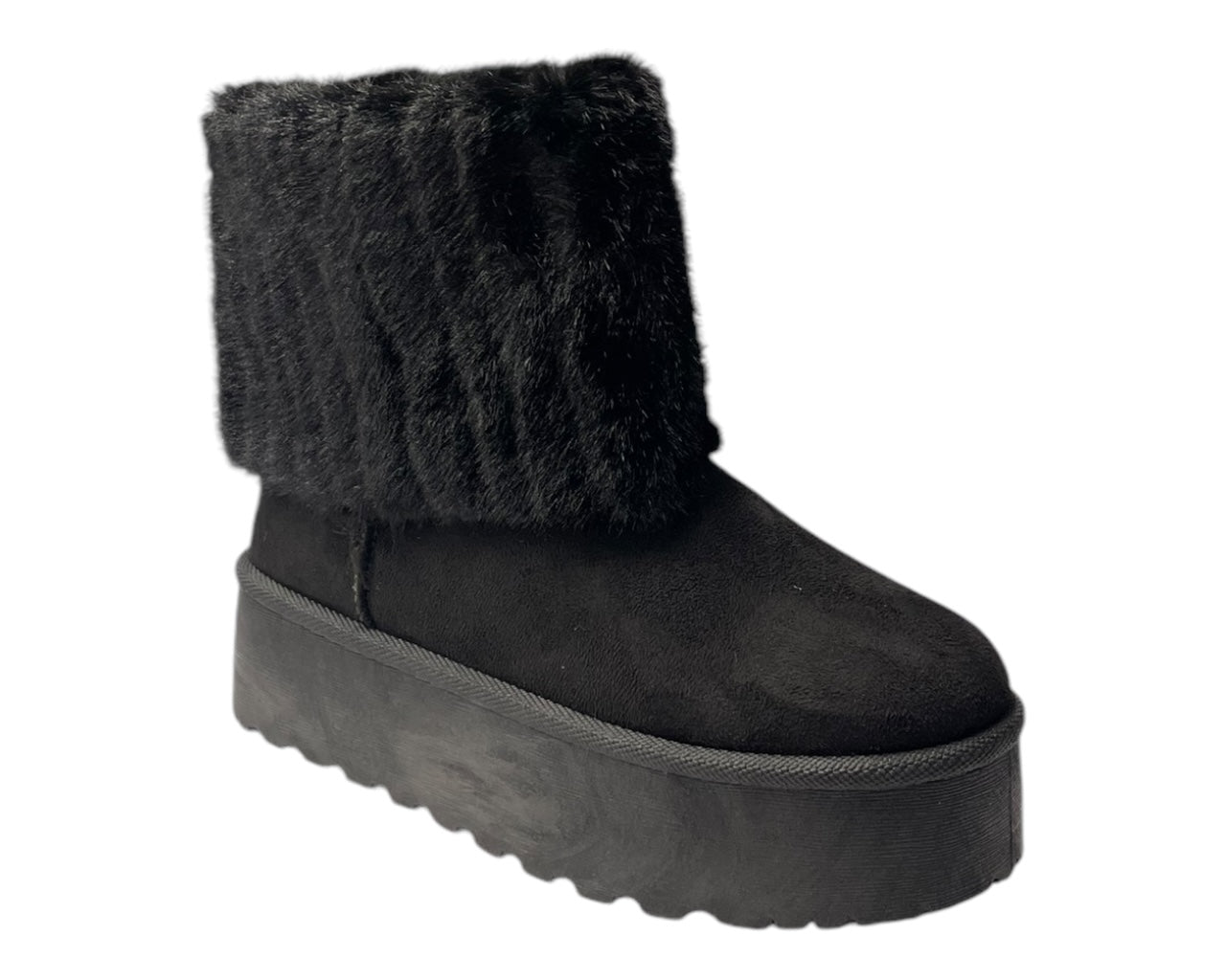 Fold Over Faux Fur Lining Platform Ankle Boots