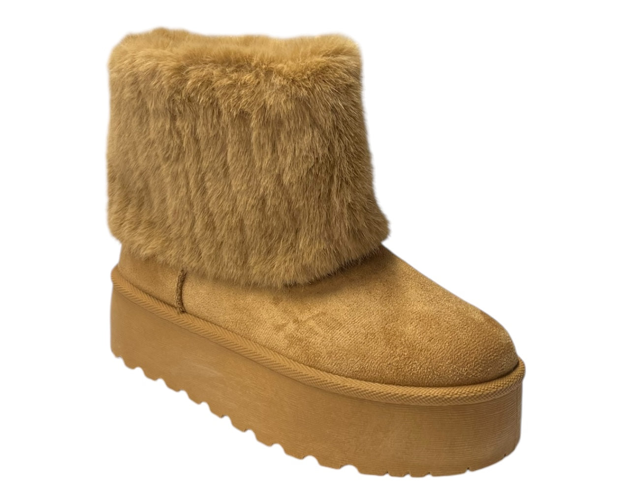 Fold Over Faux Fur Lining Platform Ankle Boots