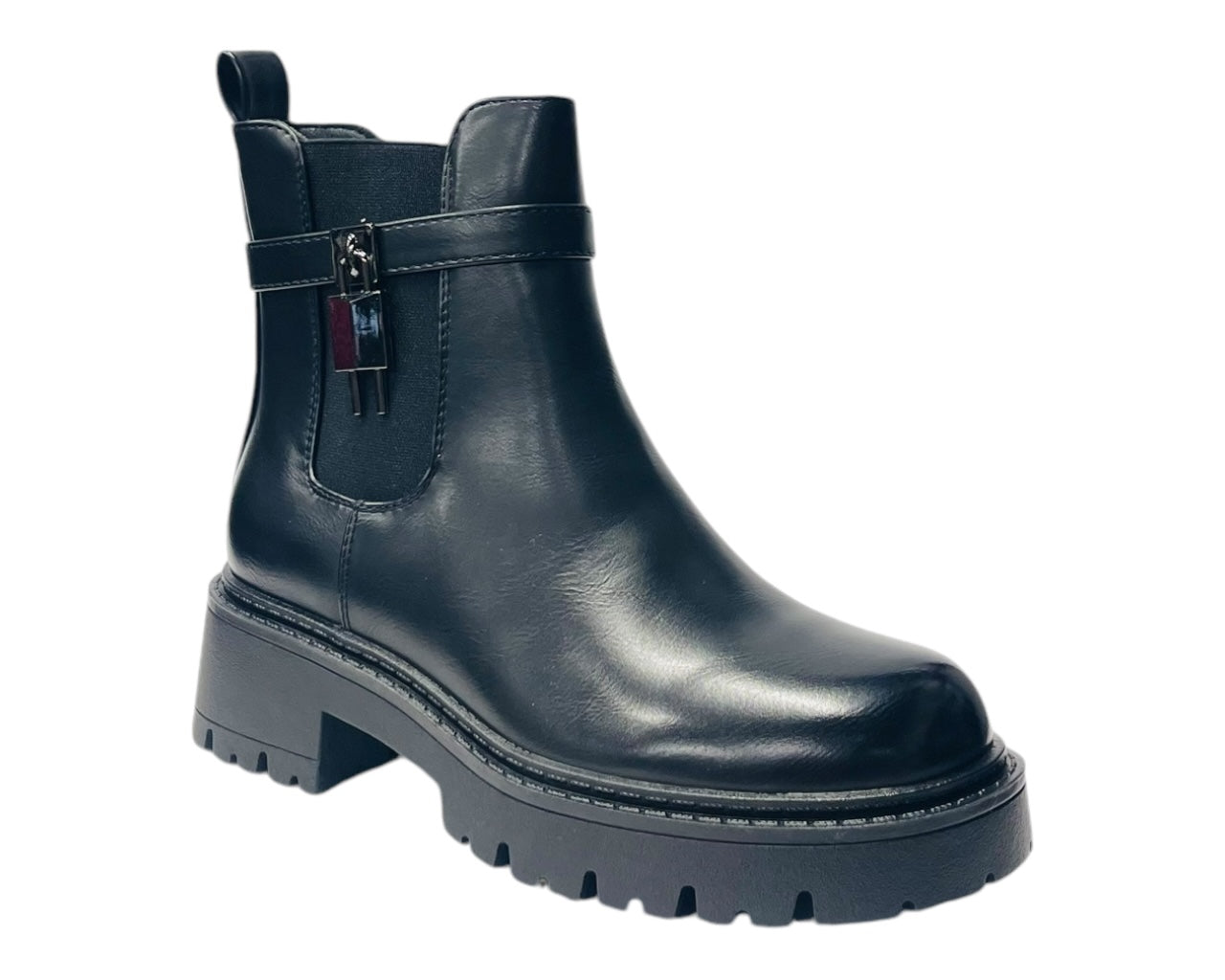 Chunky Sole Padlock Chelsea Ankle Boots