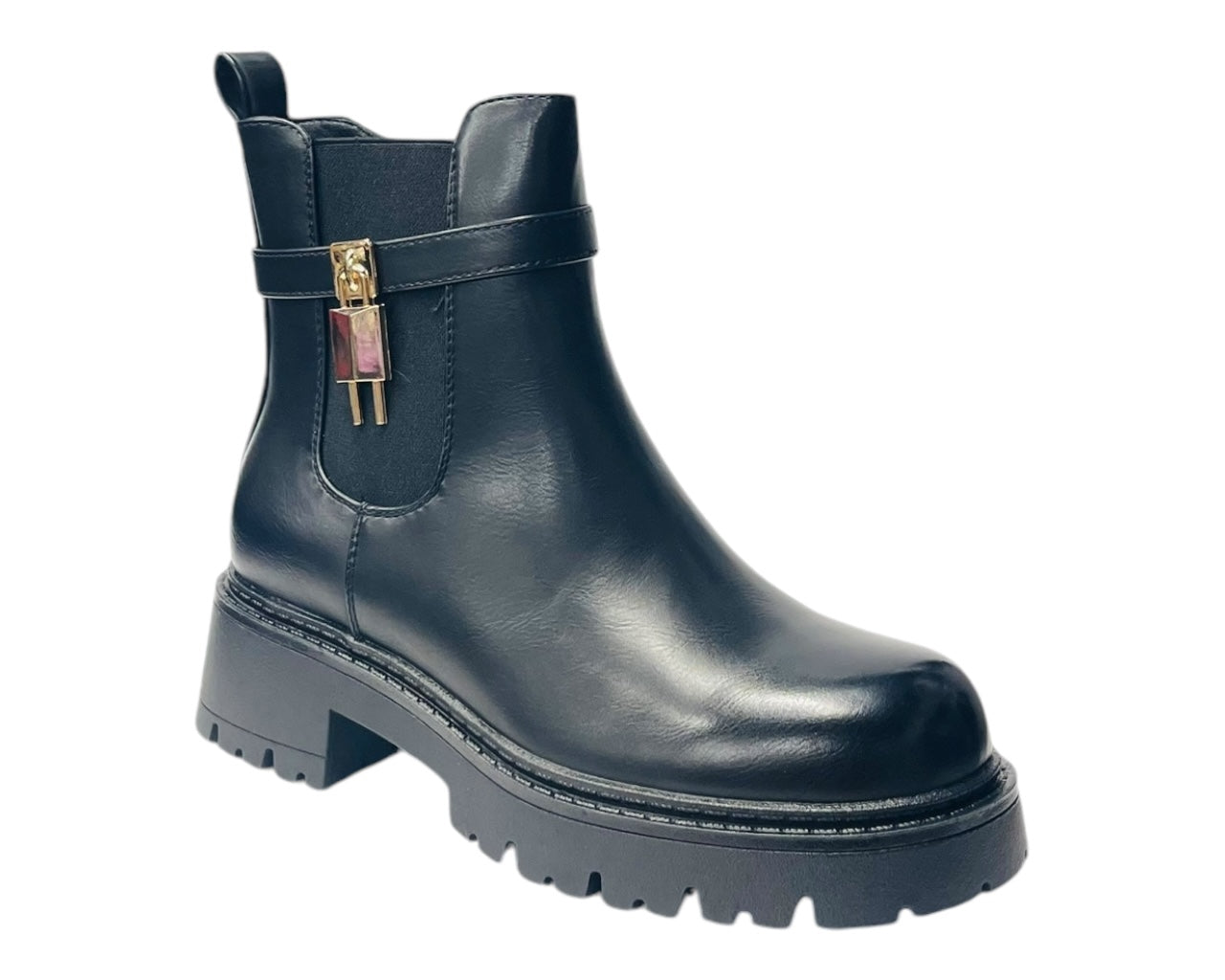 Chunky Sole Padlock Chelsea Ankle Boots