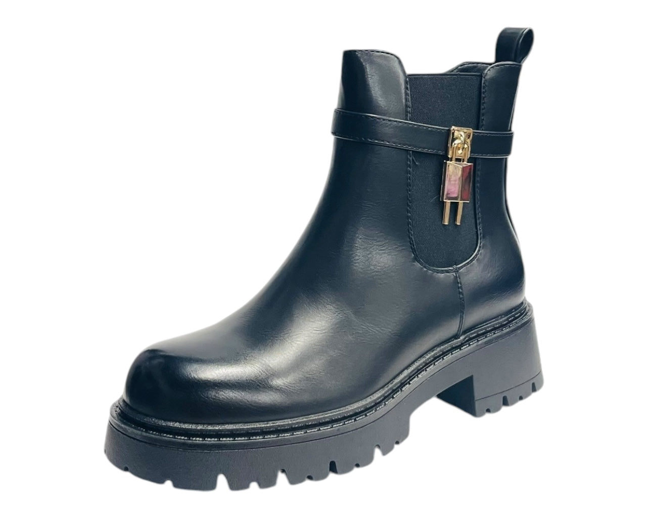 Chunky Sole Padlock Chelsea Ankle Boots