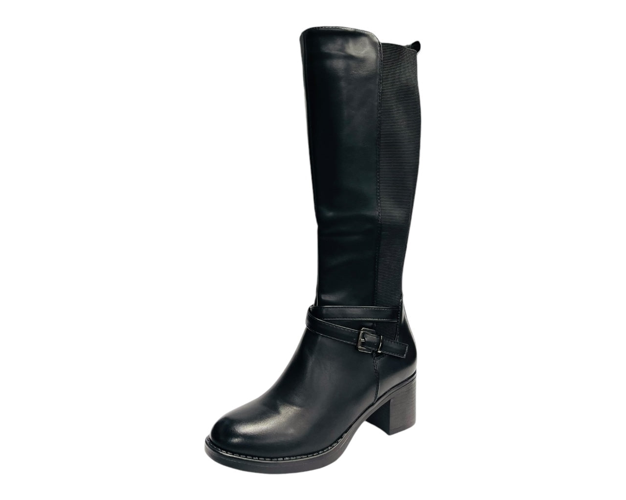 Full Zip Elastic Panel Knee High Boots