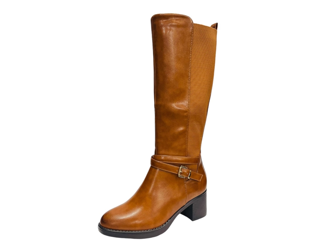 Full Zip Elastic Panel Knee High Boots