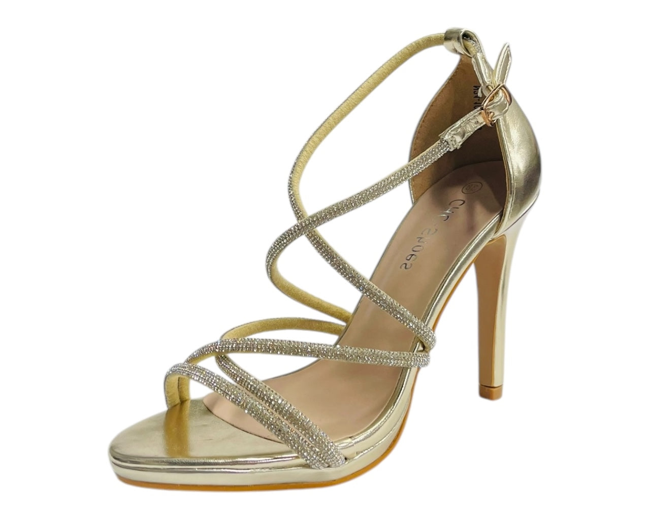 Crossover Stiletto Heel Diamante Strappy Shoes