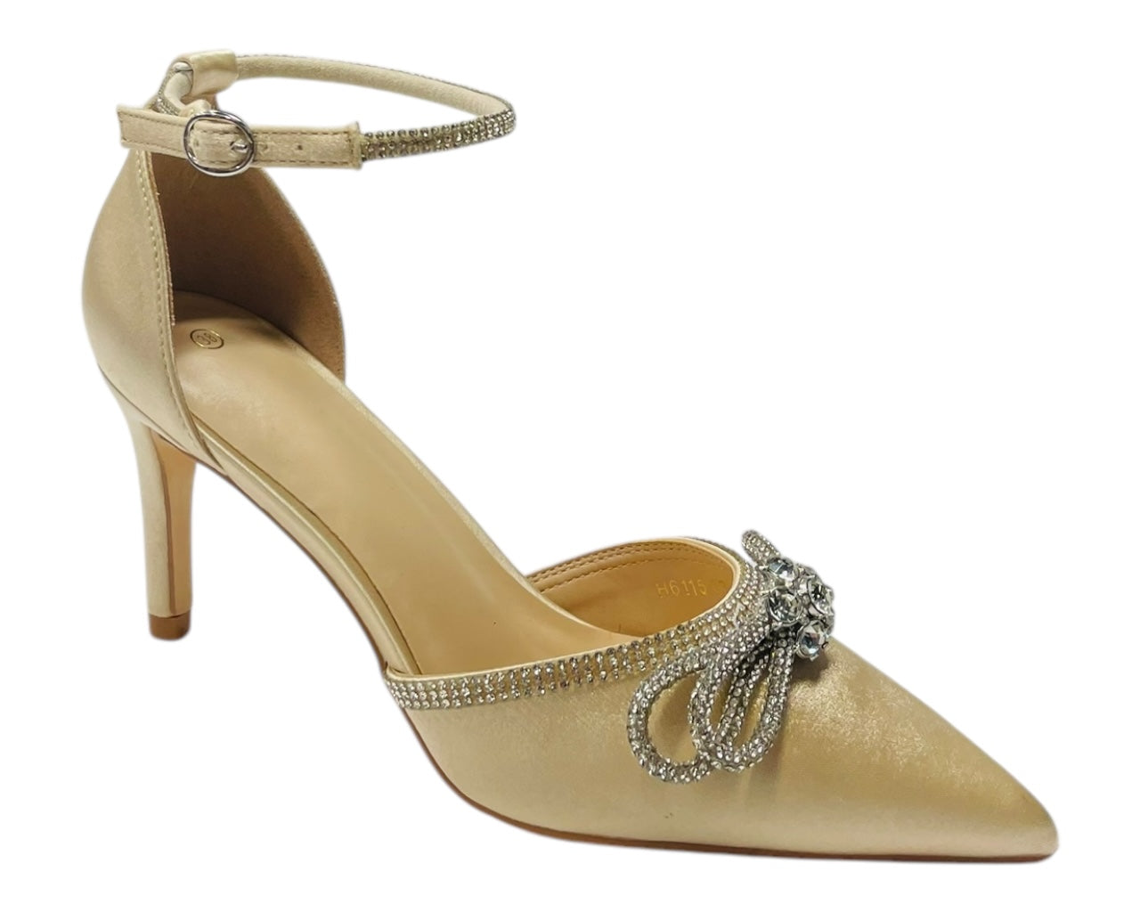 Ankle Strap Satin Diamante Open Court Shoes