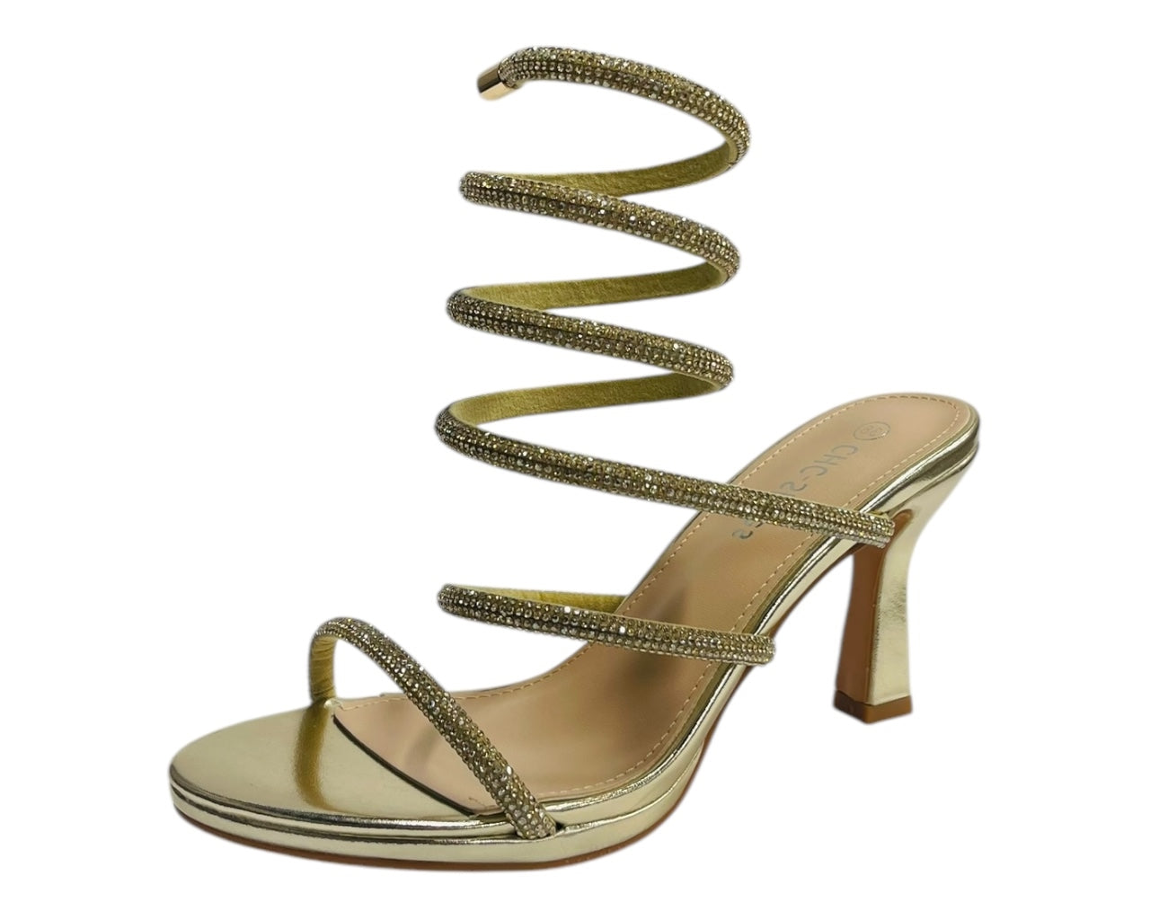 Diamante Snake Anklet Round Toe Sandals