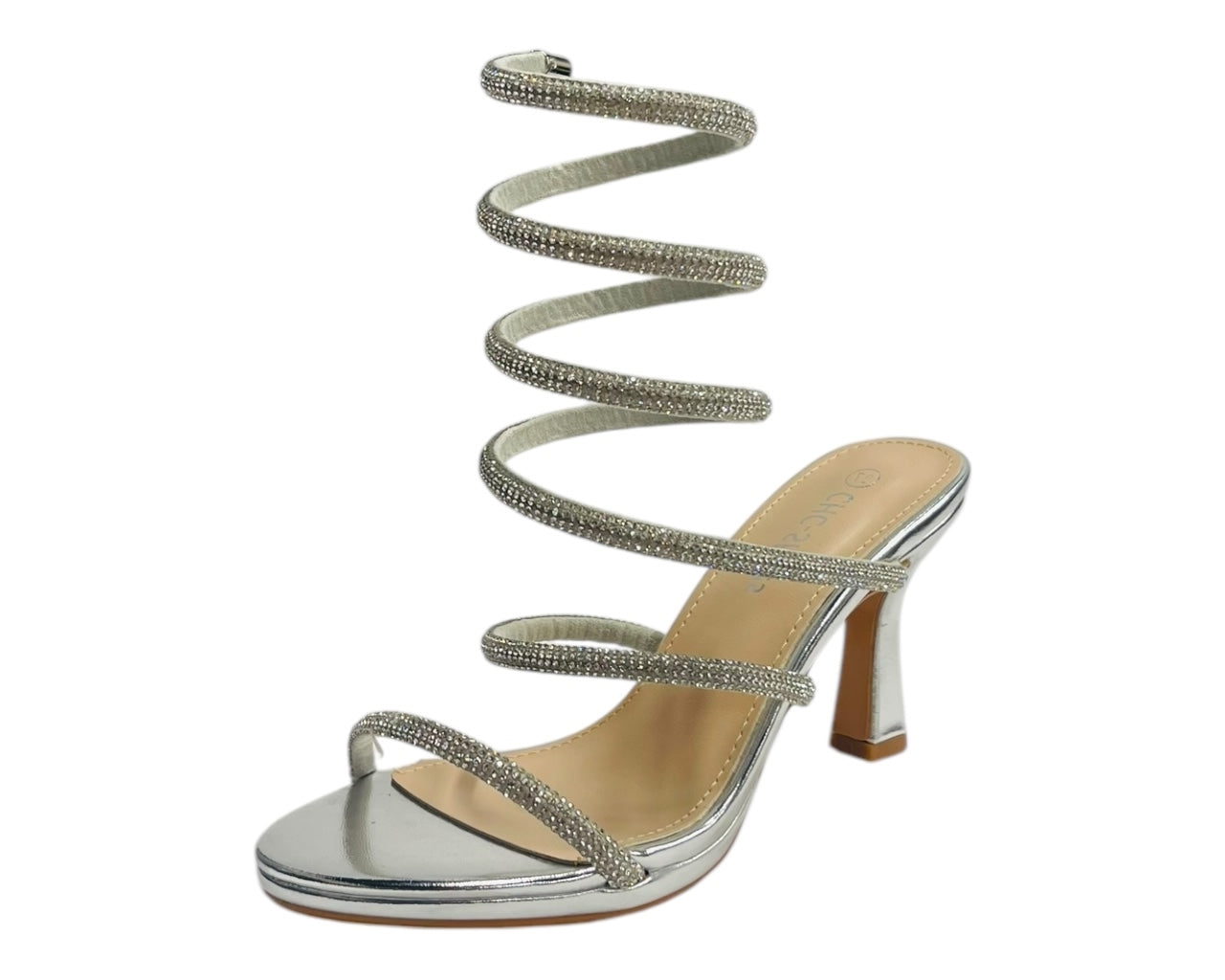 Diamante Snake Anklet Round Toe Sandals
