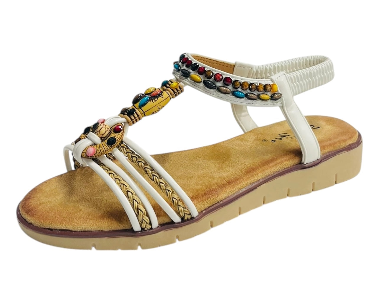 Elastic Ankle Strap Beaded Sandals