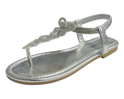Rhinestone Elastic Ankle Strap Thong Sandals