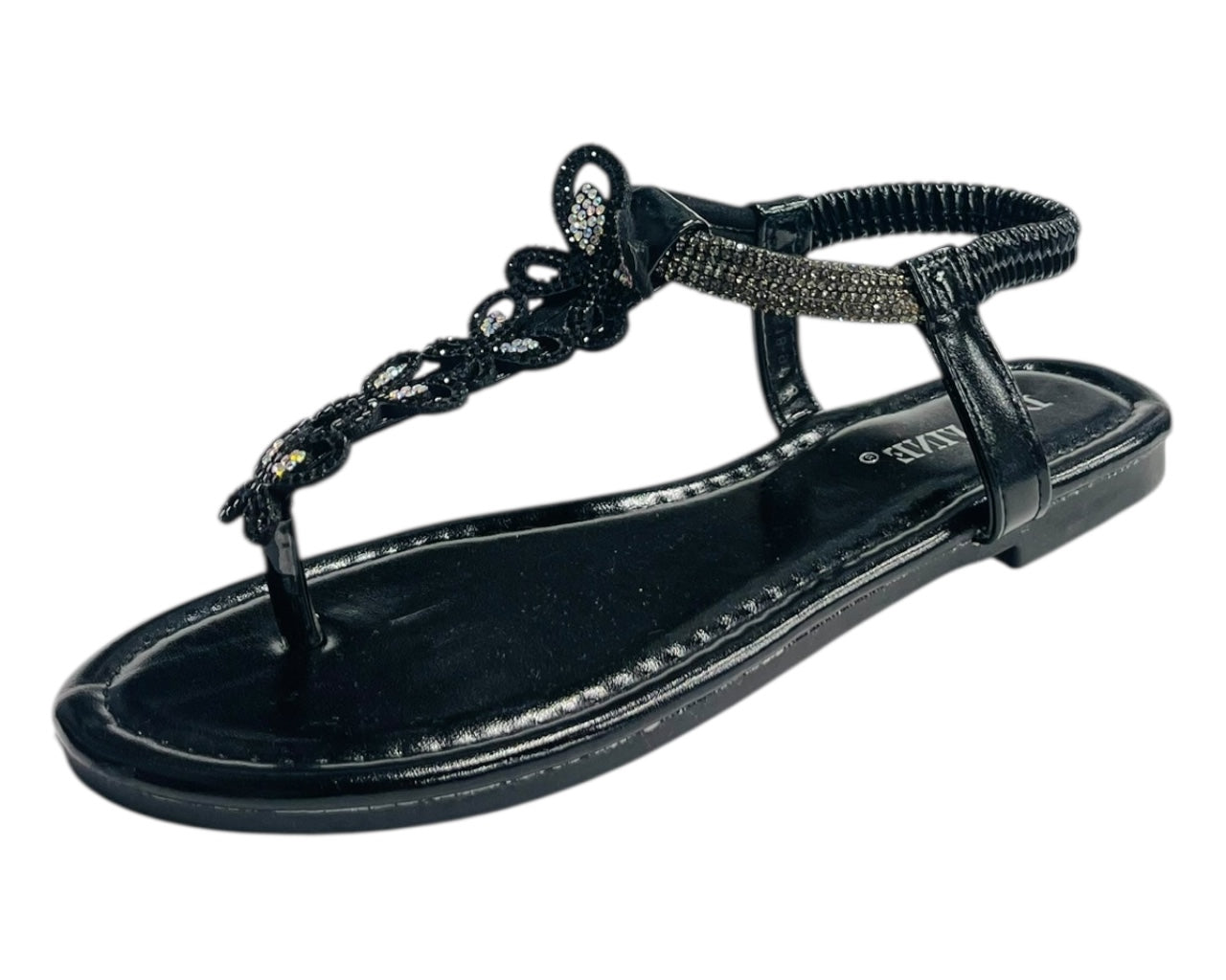 Rhinestone Elastic Ankle Strap Thong Sandals