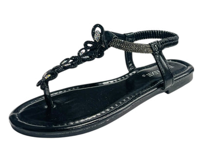 Rhinestone Elastic Ankle Strap Thong Sandals