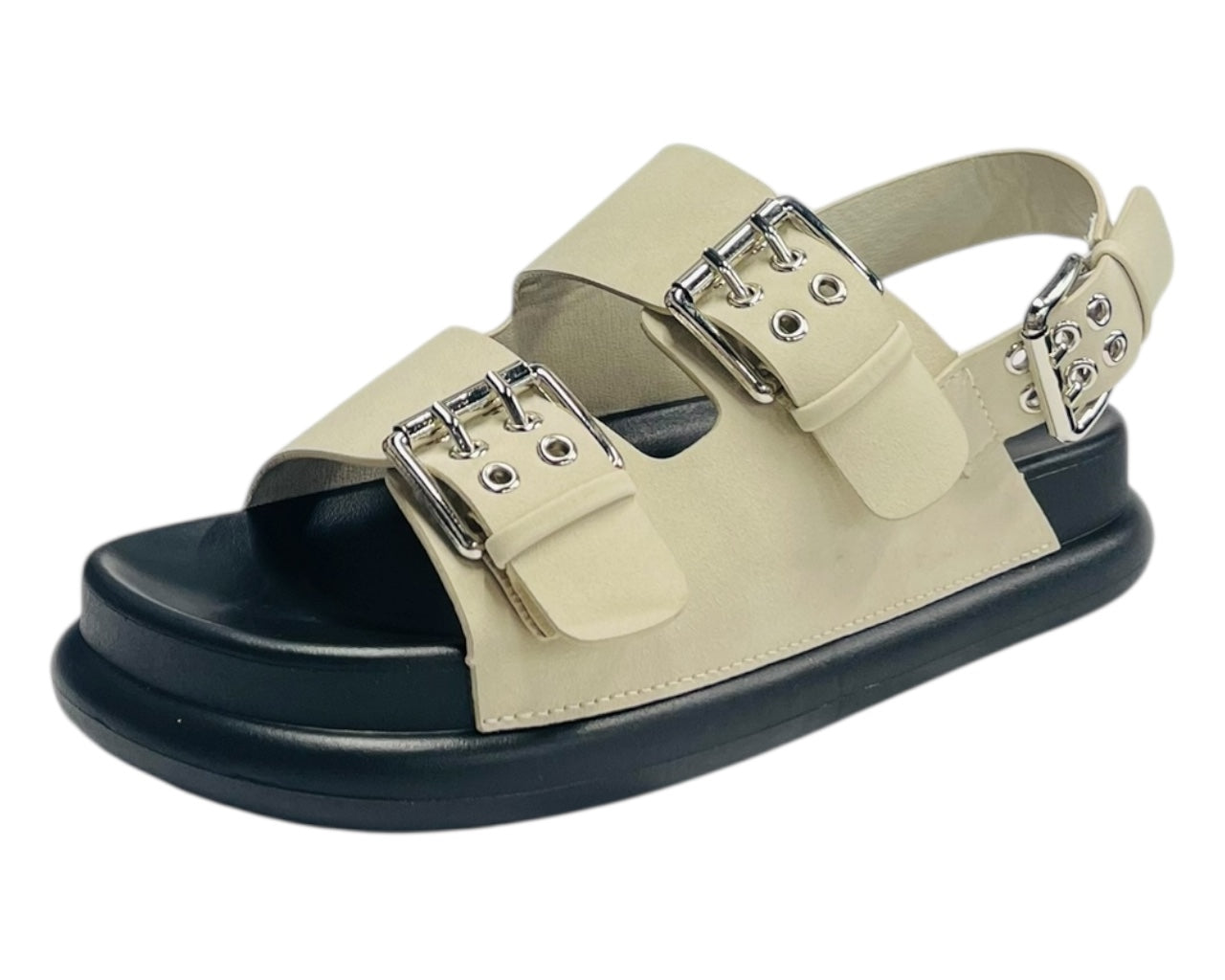 Double Buckle Strap Eyelet Detail Sandals