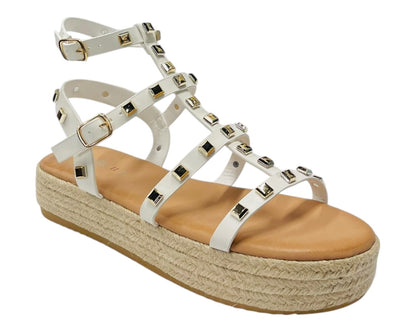 Stud Gladiator Espadrille Platform Sandals