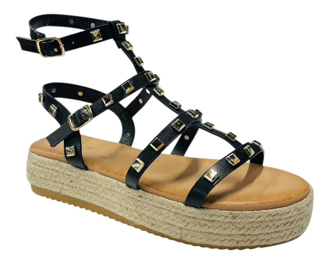 Stud Gladiator Espadrille Platform Sandals