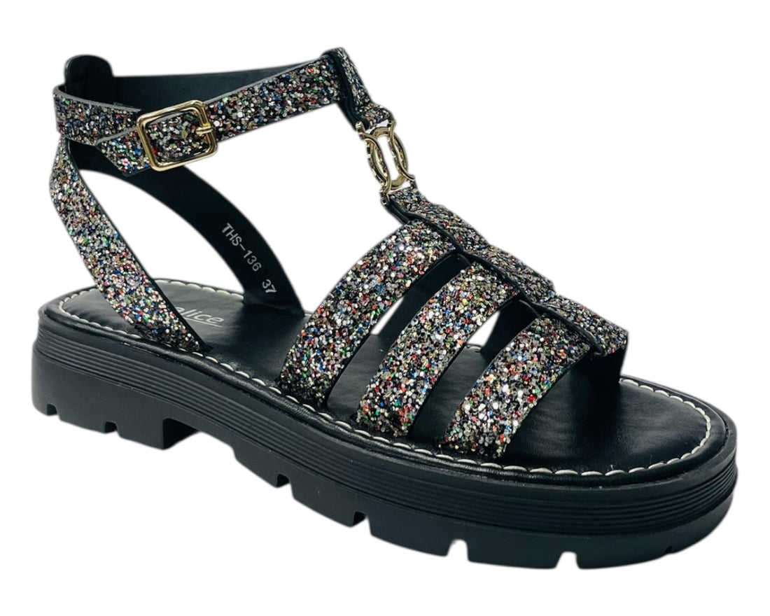 Ankle Strap Glitter Sandals