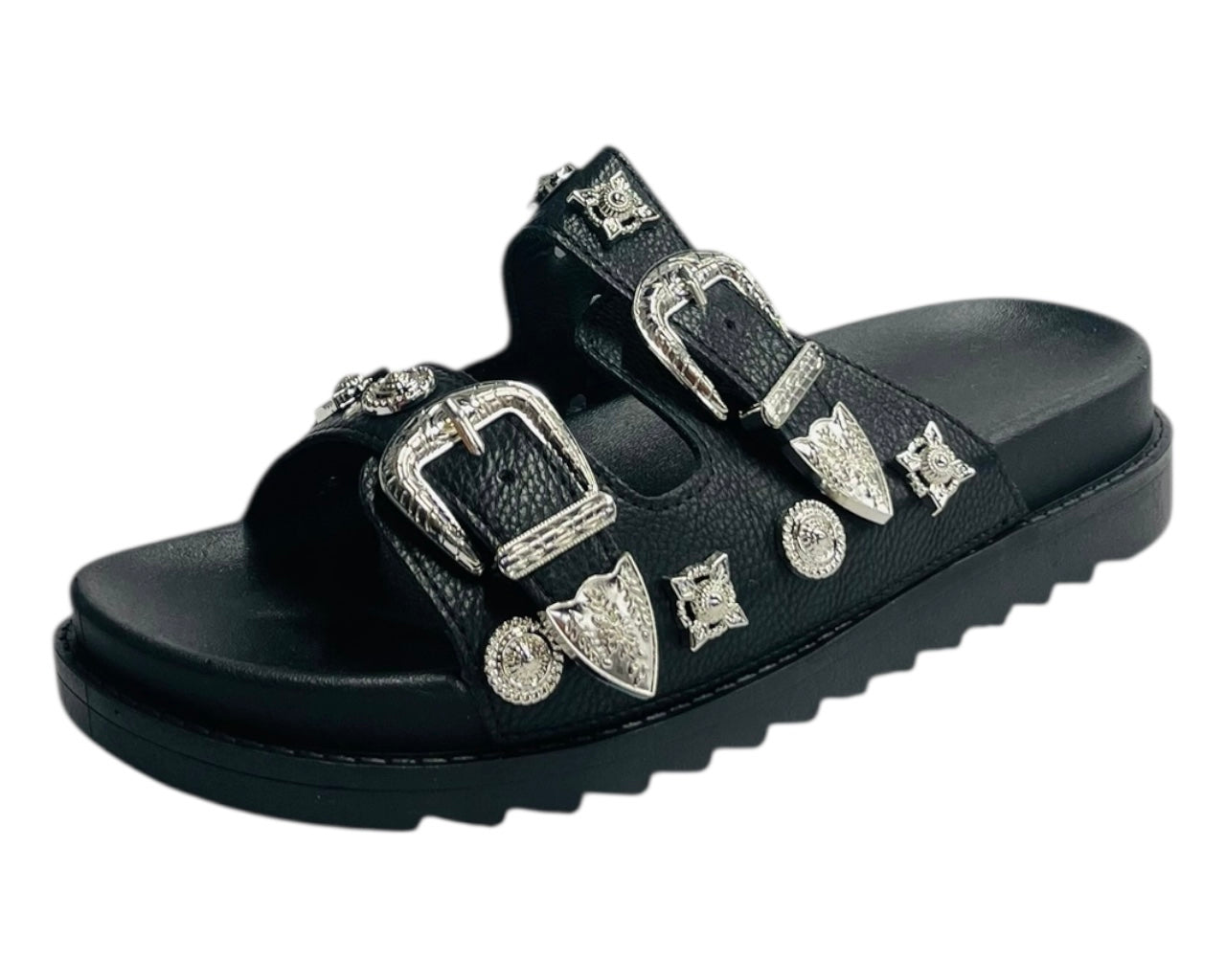 Double Strap Buckle Flat Sole Sandals